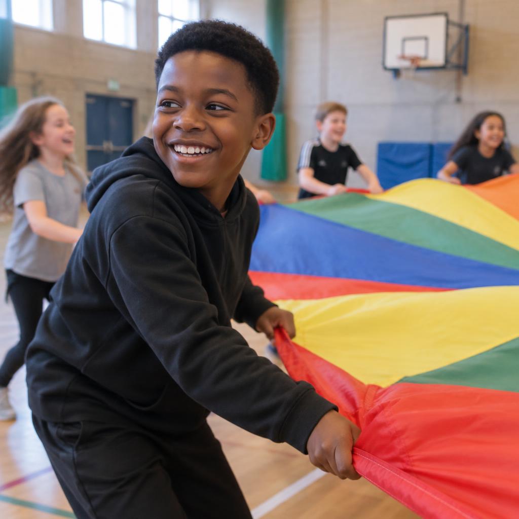 Children enjoying colourful group play at holiday club